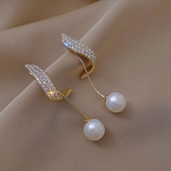 Artificial Diamond Pearl Earrings Elegant French Style