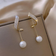 Artificial Diamond Pearl Earrings Elegant French Style