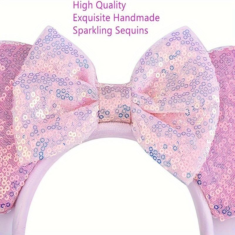 Unisex Mouse Ears Headband with Bow & Snowflake Sequins