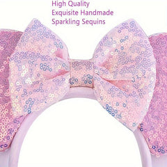 Unisex Mouse Ears Headband with Bow & Snowflake Sequins