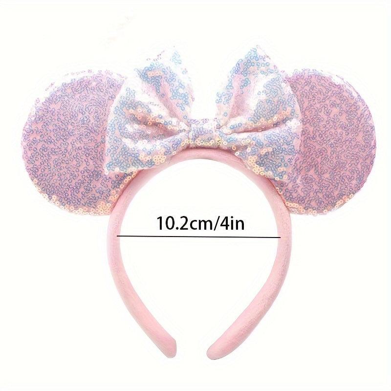 Unisex Mouse Ears Headband with Bow & Snowflake Sequins