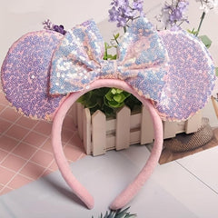 Unisex Mouse Ears Headband with Bow & Snowflake Sequins