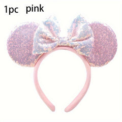 Unisex Mouse Ears Headband with Bow & Snowflake Sequins