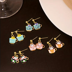 Teacup Cat Earrings Gift for Women