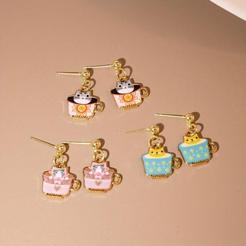Teacup Cat Earrings Gift for Women