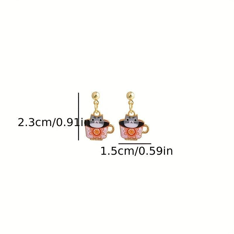 Teacup Cat Earrings Gift for Women