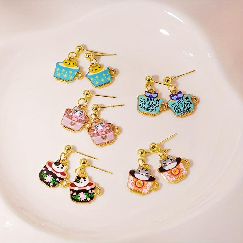 Teacup Cat Earrings Gift for Women