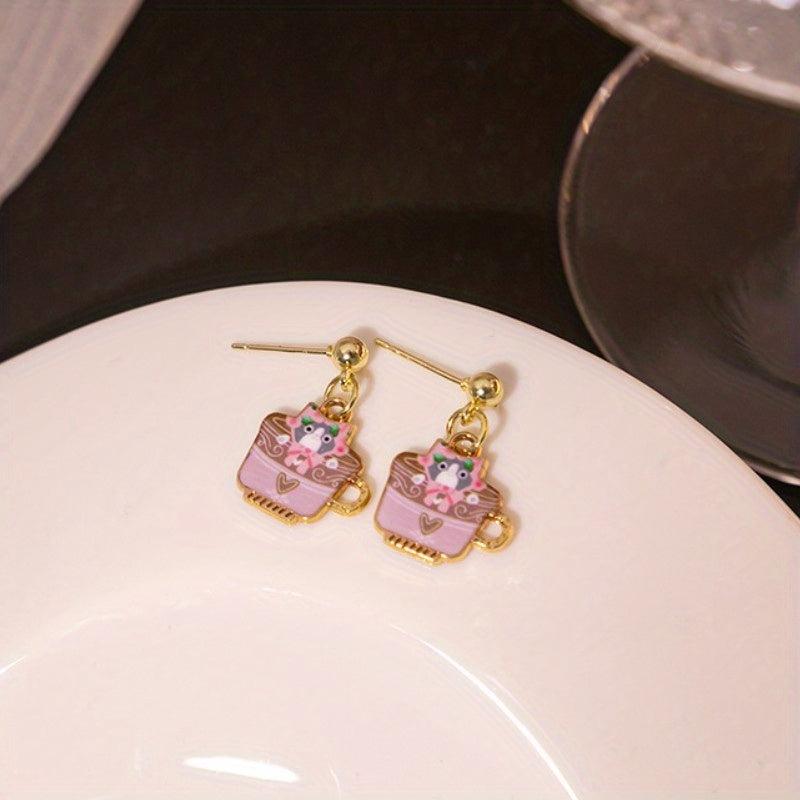 Teacup Cat Earrings Gift for Women
