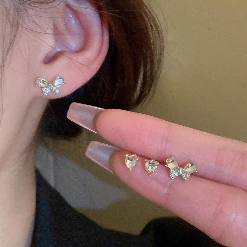Butterfly Love Heart Earrings Set Versatile Sense Earrings