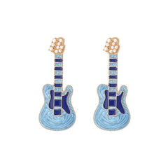 Punk Guitar Earrings Pearl Rock Studs - Halloween Christmas Gift