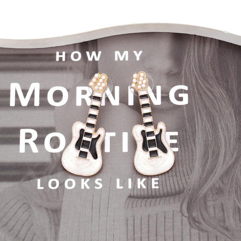 Punk Guitar Earrings Pearl Rock Studs - Halloween Christmas Gift