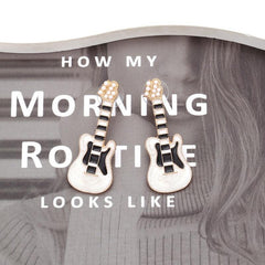 Punk Guitar Earrings Pearl Rock Studs - Halloween Christmas Gift