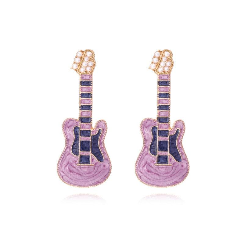 Punk Guitar Earrings Pearl Rock Studs - Halloween Christmas Gift