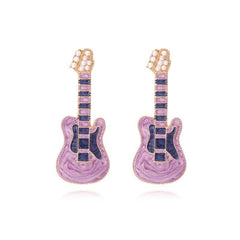 Punk Guitar Earrings Pearl Rock Studs - Halloween Christmas Gift