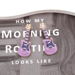 Punk Guitar Earrings Pearl Rock Studs - Halloween Christmas Gift