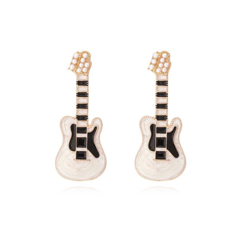 Punk Guitar Earrings Pearl Rock Studs - Halloween Christmas Gift