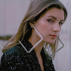 Geometric Stud Earrings Rhinestone Alloy Ear Jewelry