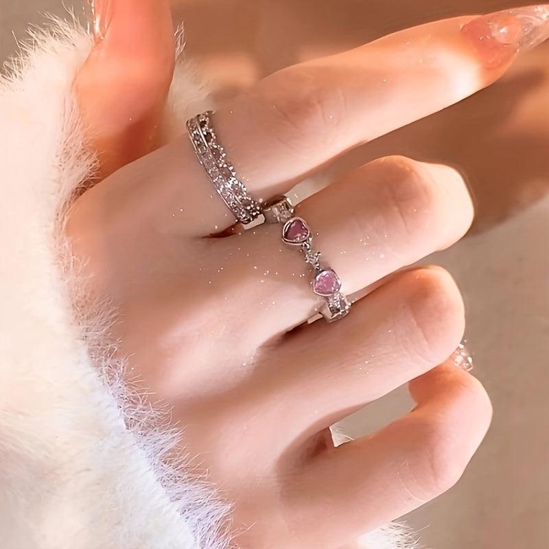 Pink Artificial Diamond Heart Ring Full of Diamonds Girlfriend Finger Ring
