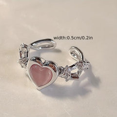 Pink Artificial Diamond Heart Ring Full of Diamonds Girlfriend Finger Ring