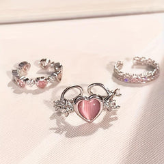 Pink Artificial Diamond Heart Ring Full of Diamonds Girlfriend Finger Ring