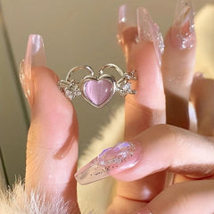 Pink Artificial Diamond Heart Ring Full of Diamonds Girlfriend Finger Ring