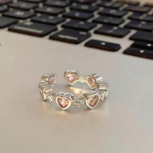 Pink Artificial Diamond Heart Ring Full of Diamonds Girlfriend Finger Ring