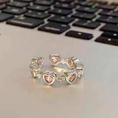 Pink Artificial Diamond Heart Ring Full of Diamonds Girlfriend Finger Ring
