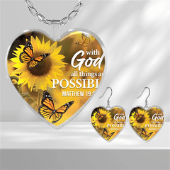 Sunflower Heart Glass Pendant Set Graduation Party Girl Decorative Jewelry