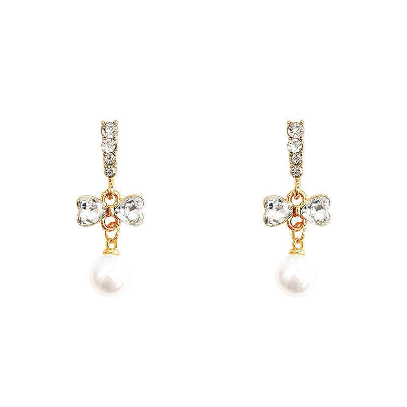 Silvery Needle Light Niche Bow Pearl Earrings Female Long Tassel