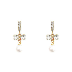 Silvery Needle Light Niche Bow Pearl Earrings Female Long Tassel