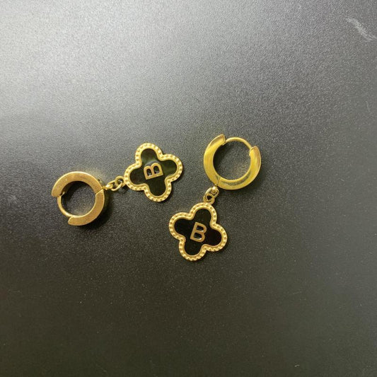 Lucky Four Leaf Grass Earrings B Gold Stainless Steel Men Women