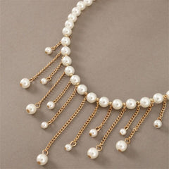 Tassel Drop Necklace Long Chain Faux Pearl Adjustable Women Jewelry