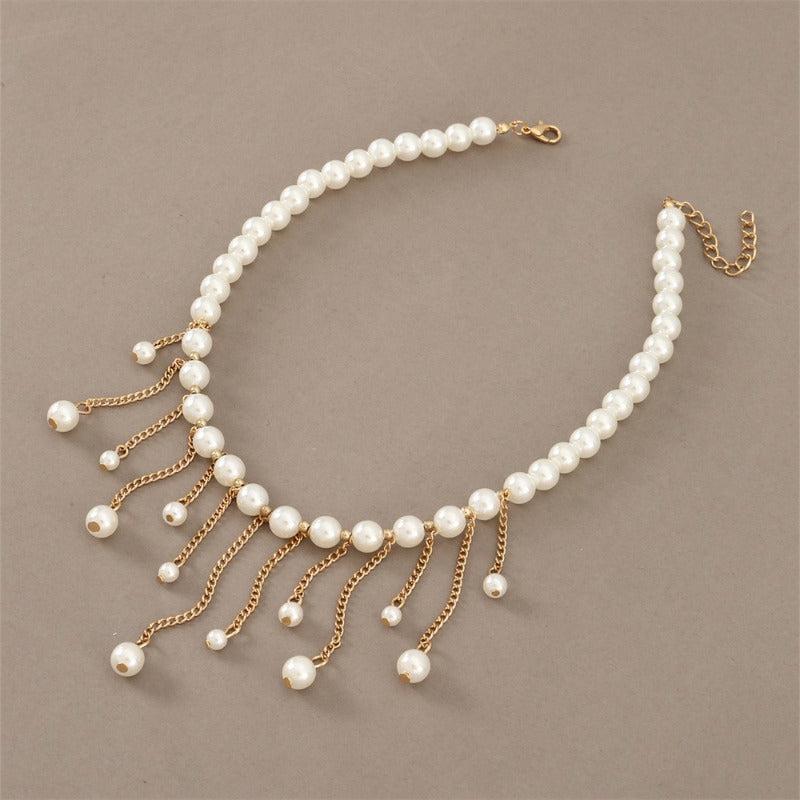 Tassel Drop Necklace Long Chain Faux Pearl Adjustable Women Jewelry