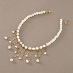 Tassel Drop Necklace Long Chain Faux Pearl Adjustable Women Jewelry