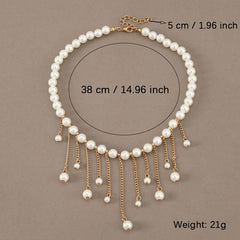 Tassel Drop Necklace Long Chain Faux Pearl Adjustable Women Jewelry