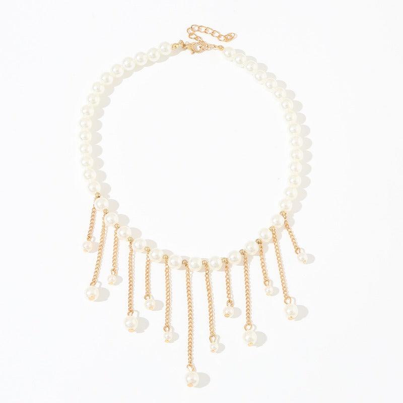 Tassel Drop Necklace Long Chain Faux Pearl Adjustable Women Jewelry