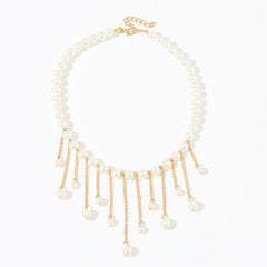 Tassel Drop Necklace Long Chain Faux Pearl Adjustable Women Jewelry