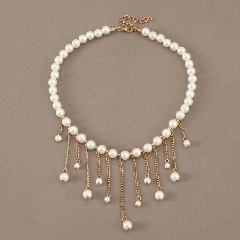 Tassel Drop Necklace Long Chain Faux Pearl Adjustable Women Jewelry