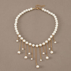 Tassel Drop Necklace Long Chain Faux Pearl Adjustable Women Jewelry