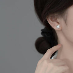 Silvery Needle Temperament Pearl Earrings For Women Triangle Line Earrings