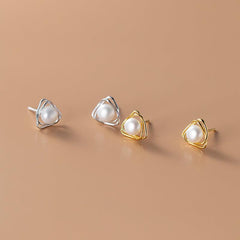 Silvery Needle Temperament Pearl Earrings For Women Triangle Line Earrings