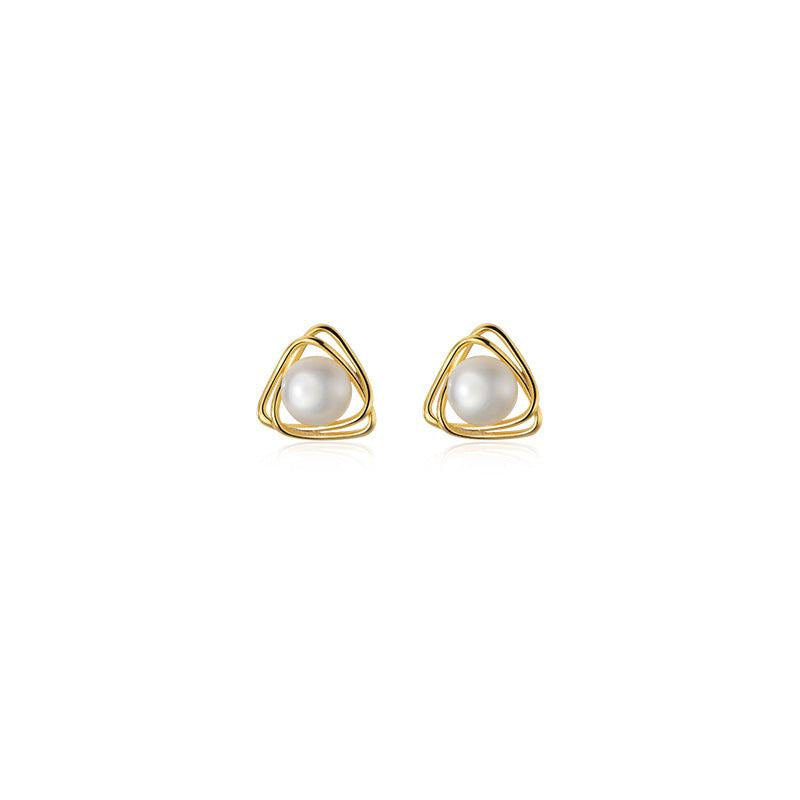 Silvery Needle Temperament Pearl Earrings For Women Triangle Line Earrings