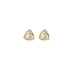 Silvery Needle Temperament Pearl Earrings For Women Triangle Line Earrings