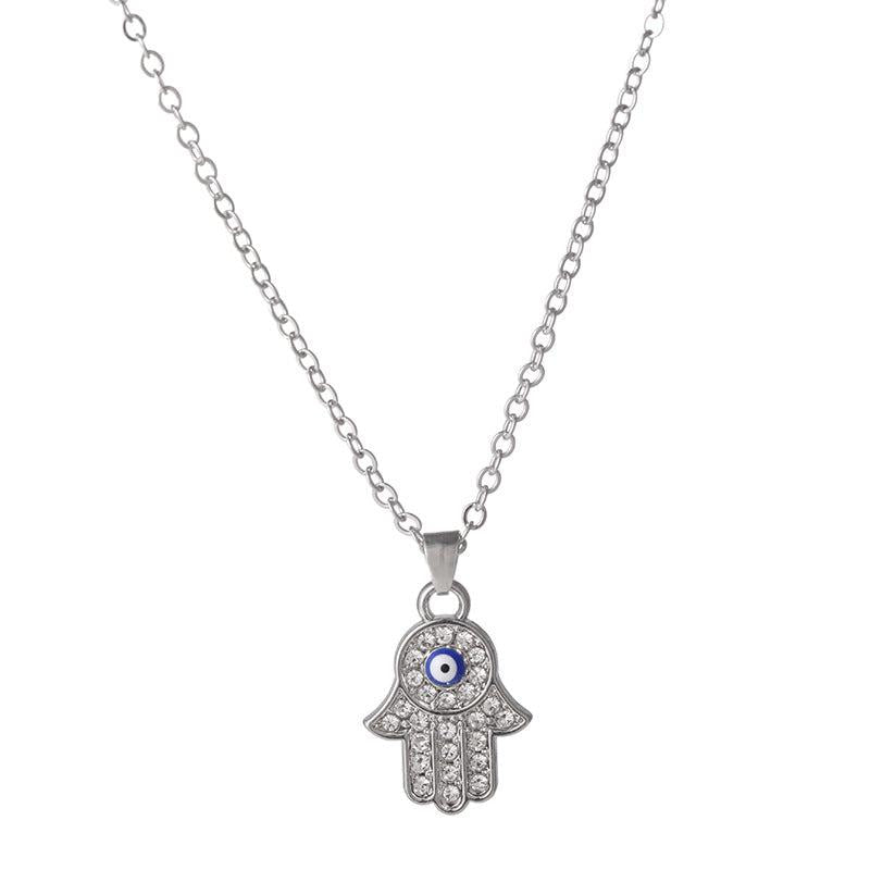Retro Devil's Eye Large Palm Inlaid Diamond Necklace Pendant