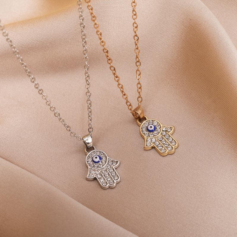 Retro Devil's Eye Large Palm Inlaid Diamond Necklace Pendant