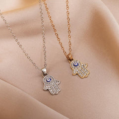 Retro Devil's Eye Large Palm Inlaid Diamond Necklace Pendant