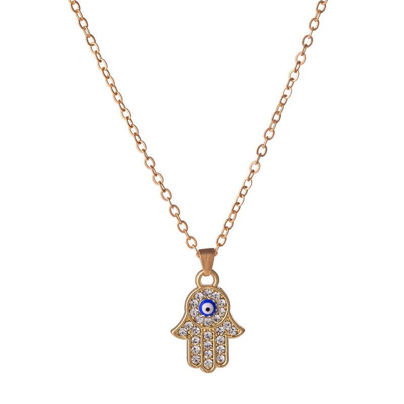 Retro Devil's Eye Large Palm Inlaid Diamond Necklace Pendant