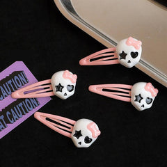 Pink Bow Skull Hair Clip Harajuku Bowknot Ghost Hairpin Halloween Accessories