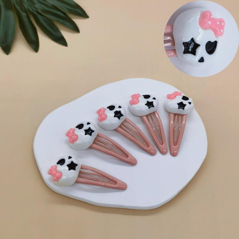 Pink Bow Skull Hair Clip Harajuku Bowknot Ghost Hairpin Halloween Accessories
