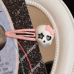 Pink Bow Skull Hair Clip Harajuku Bowknot Ghost Hairpin Halloween Accessories